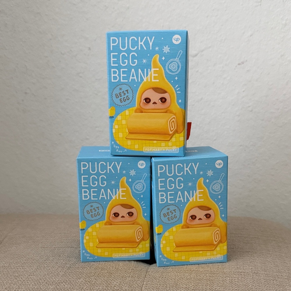 PopMart Pucky Egg Beanie - eggrolls, scrambled, omurice - 3 figures.